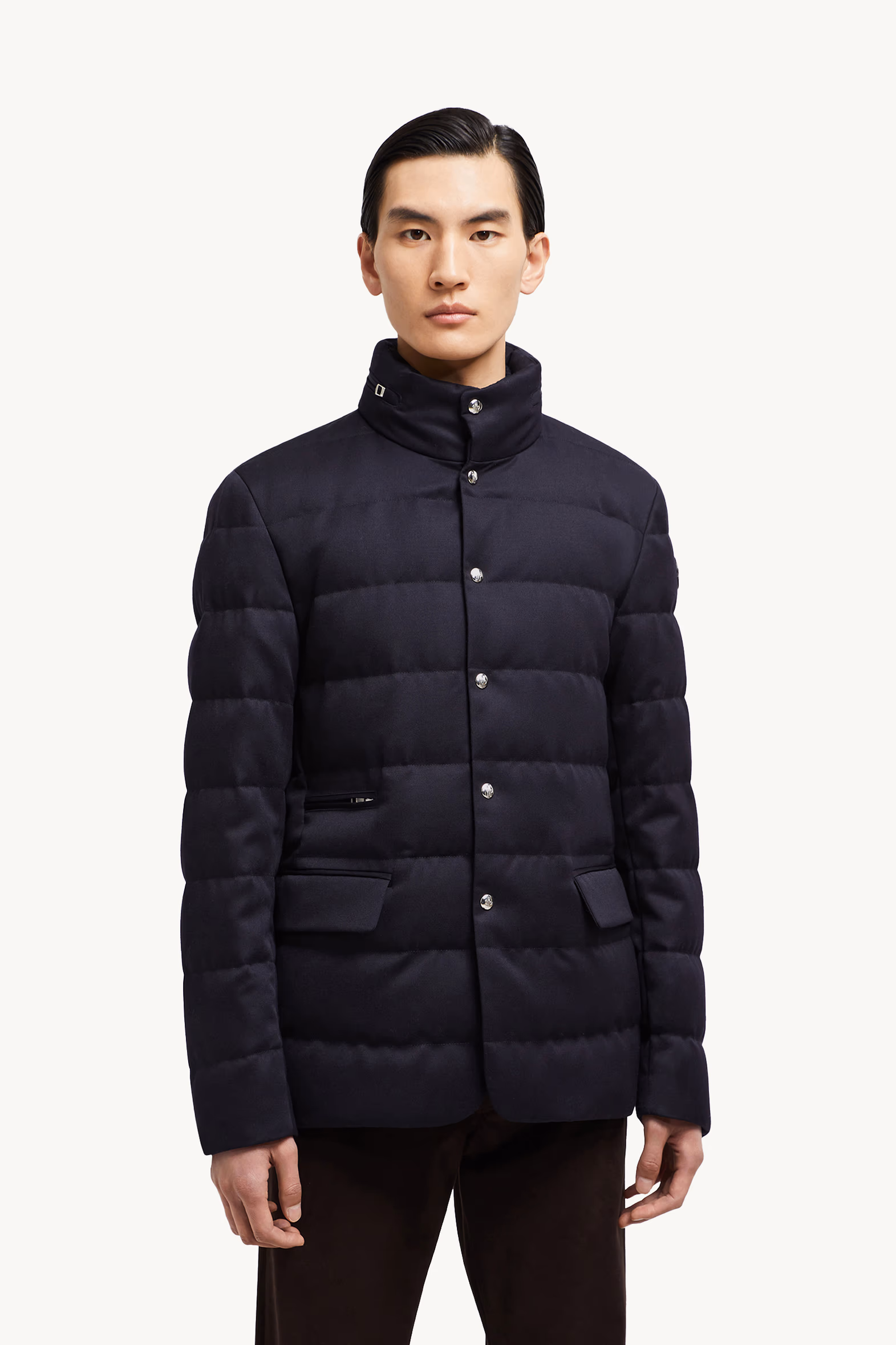 Bess Hooded Wool Short Down Jacket Navy Blue Moncler 3